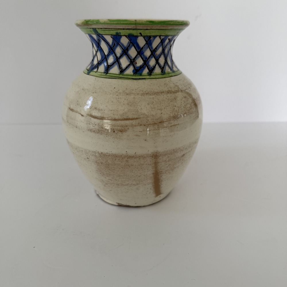 Vintage Italian Pottery Vase Hand Painted Floral Italy 7" Tall Decor READ - Picture 6 of 8